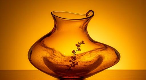 Hand-blown amber-tinted glass vessel with a delicate organic shape, perfect for display or small floral arrangements.