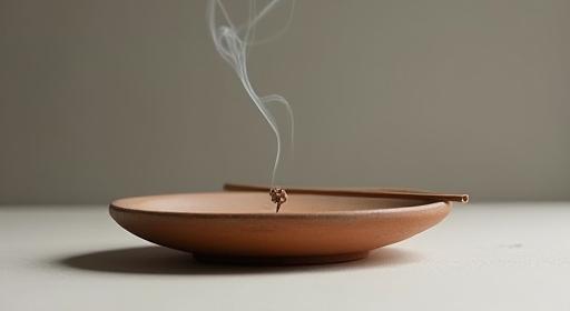 Artisanal ceramic incense holder, minimalist design with a natural finish, suitable for stick incense.
