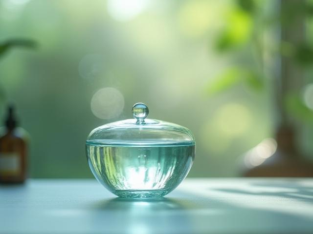 An elegant glass diffuser in a serene setting with essential oils